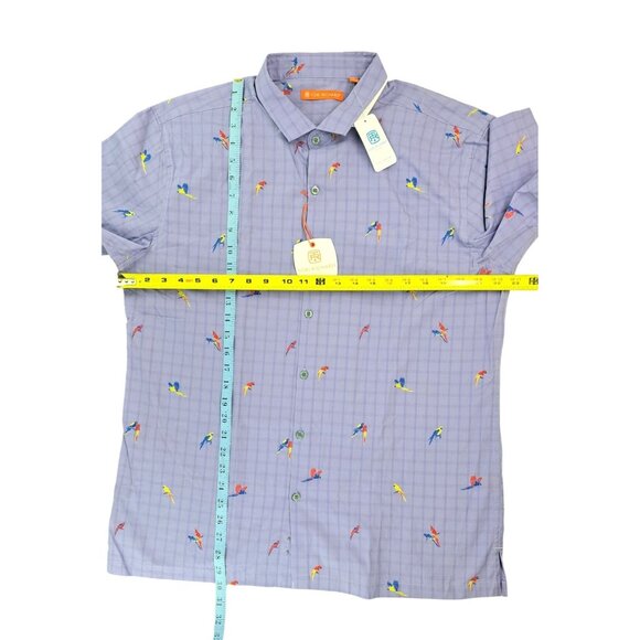Tori Richard Bird Cage Parrot Embroidered Short Sleeve Shirt Men Large Purple - Picture 8 of 8